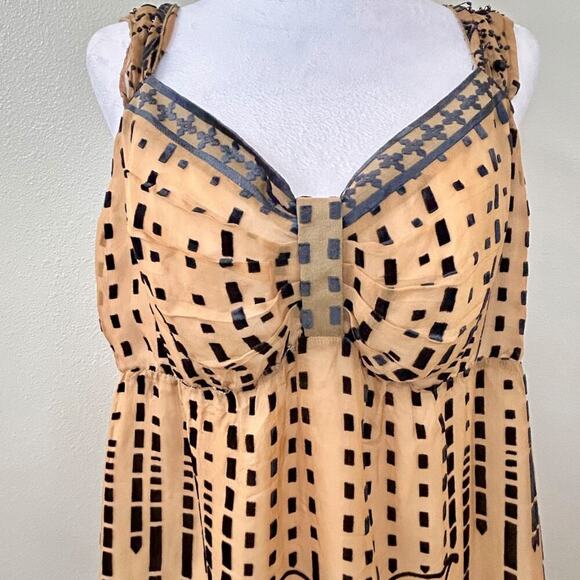 *SILK Beaded Burnout Velvet Sweetheart V-Neck Boho Babydoll Blouse Womens Large - Picture 5 of 14